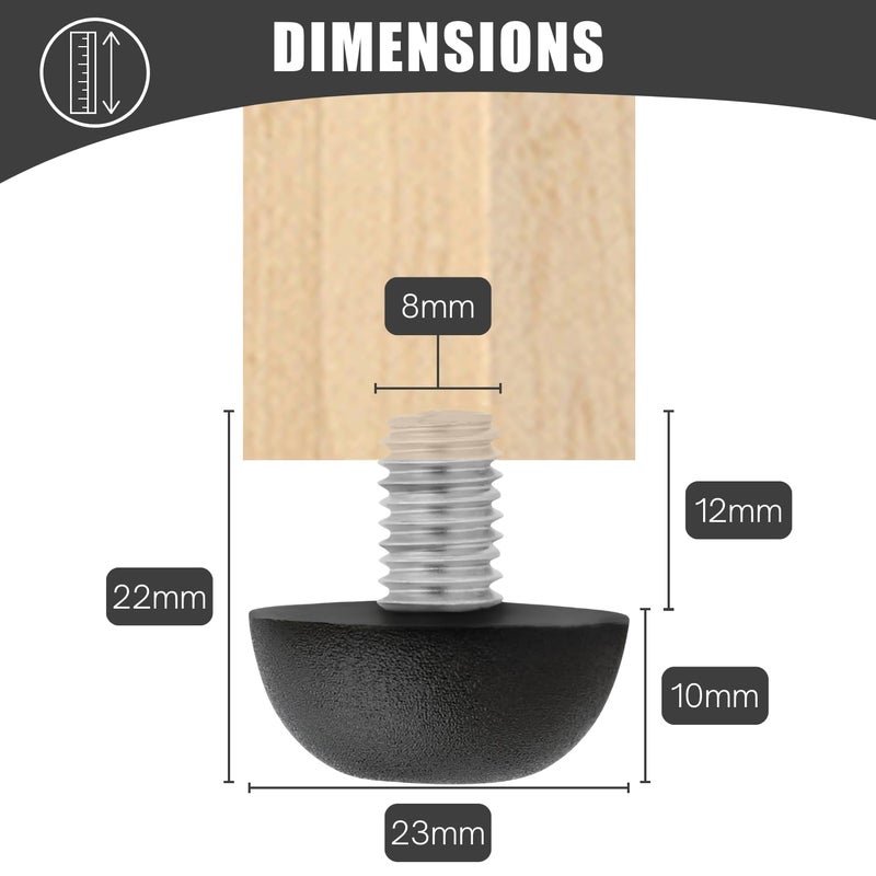 Project Patio 8mm x 1.25 M8 Adjustable Furniture Leg Leveler Replacement Outdoor Stainless Steel Screw-in Leveling Feet Glides - 16-Pack - Image 3